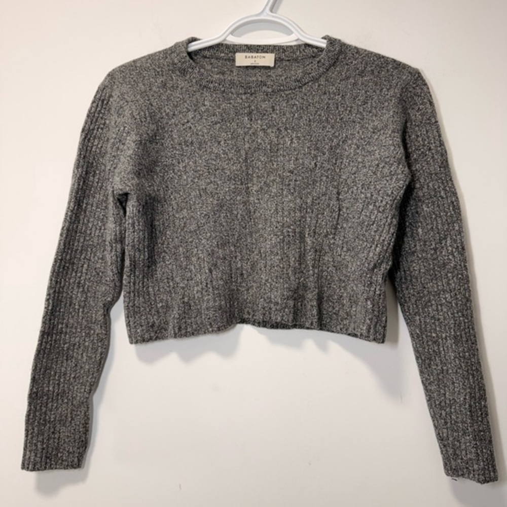 Aritzia Babaton Gray Crew Neck Wool Linen Crop Sweater size S